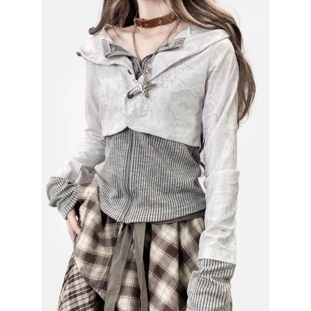 Fake layered hoodie E7002