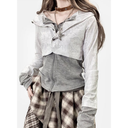 Fake layered hoodie E7002