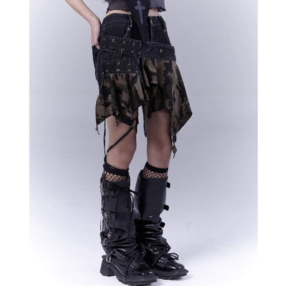 Irregular hem camouflage skirt E7031