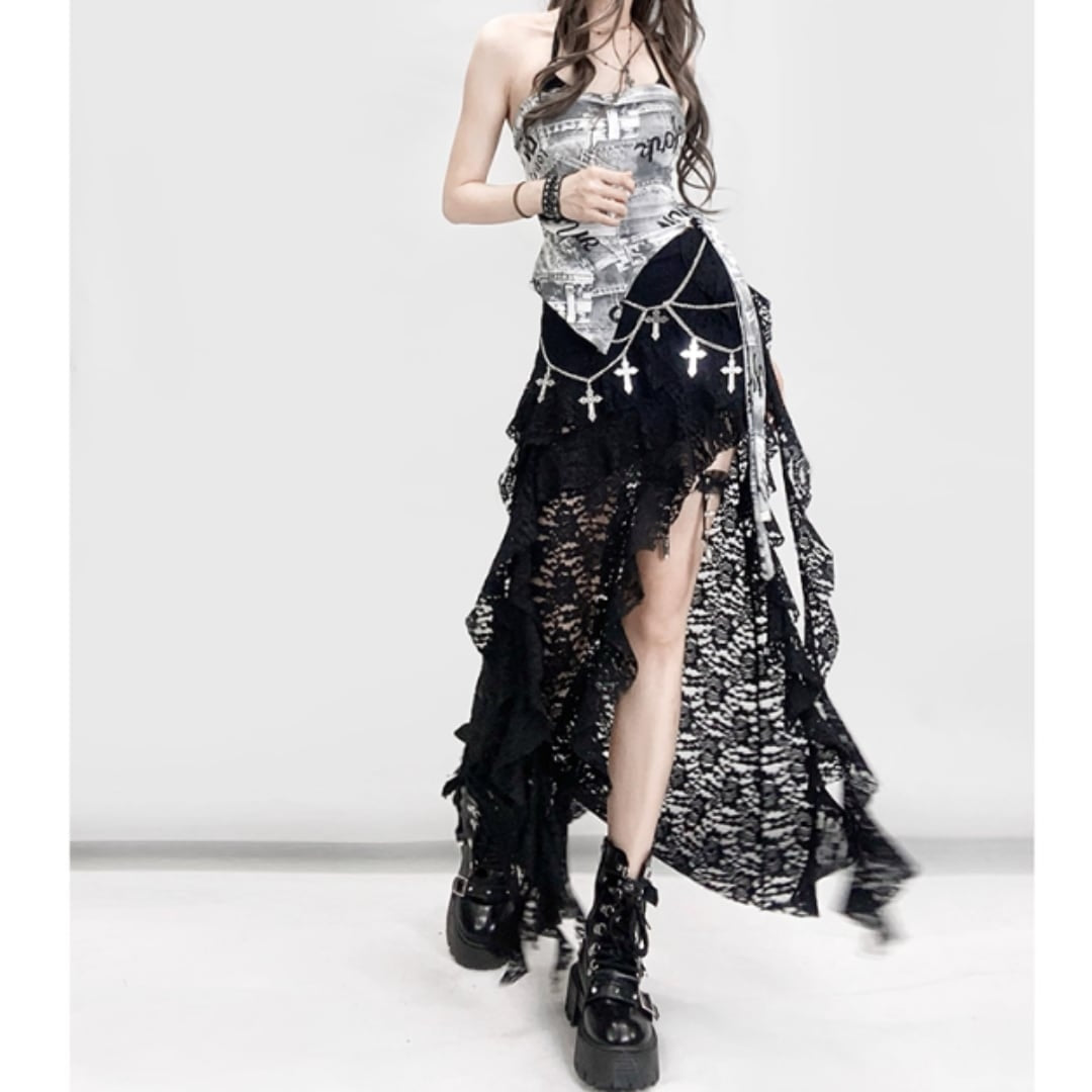 Graphic print bare top E7046