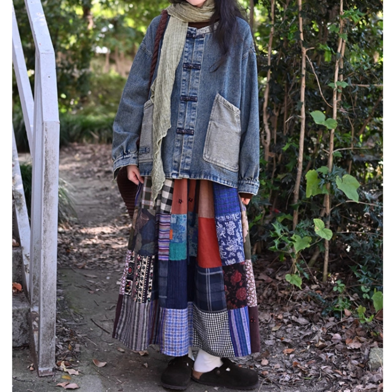 Collarless denim jacket D0085