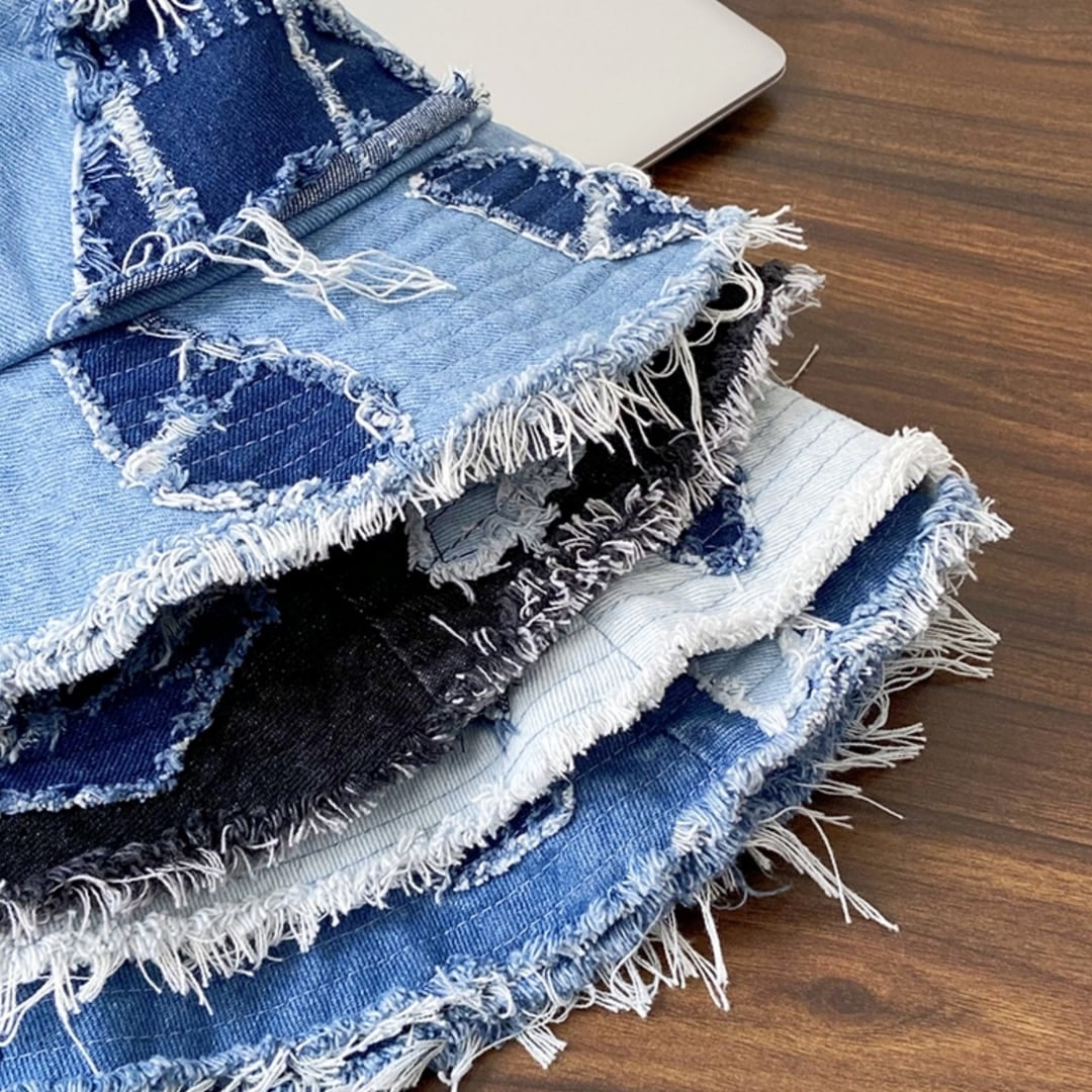 Patchwork denim hat D0051