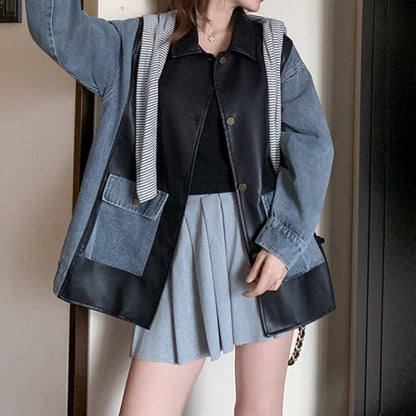 Different material mix denim jacket D0097