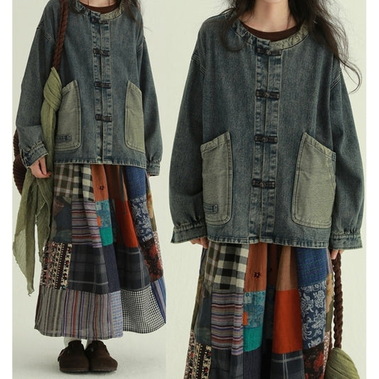 Collarless denim jacket D0085