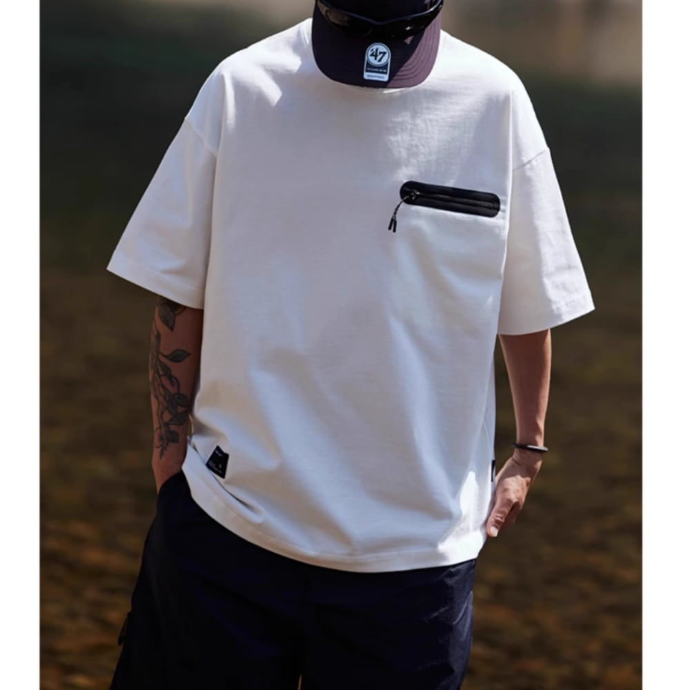 Zipper pocket design T-shirt HL2564