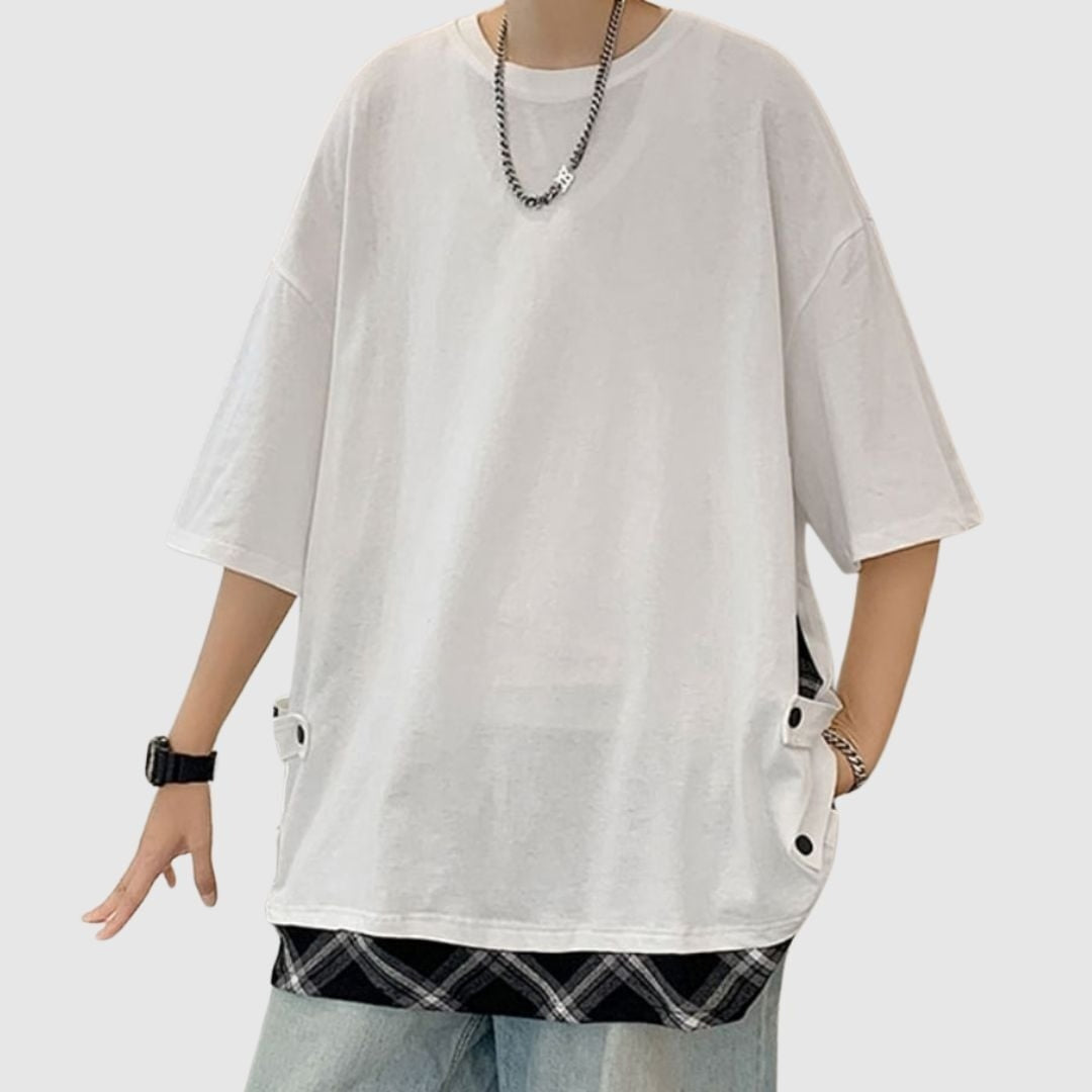 Faux layered short sleeve tops HL2555