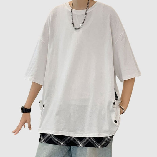 Faux layered short sleeve tops HL2555