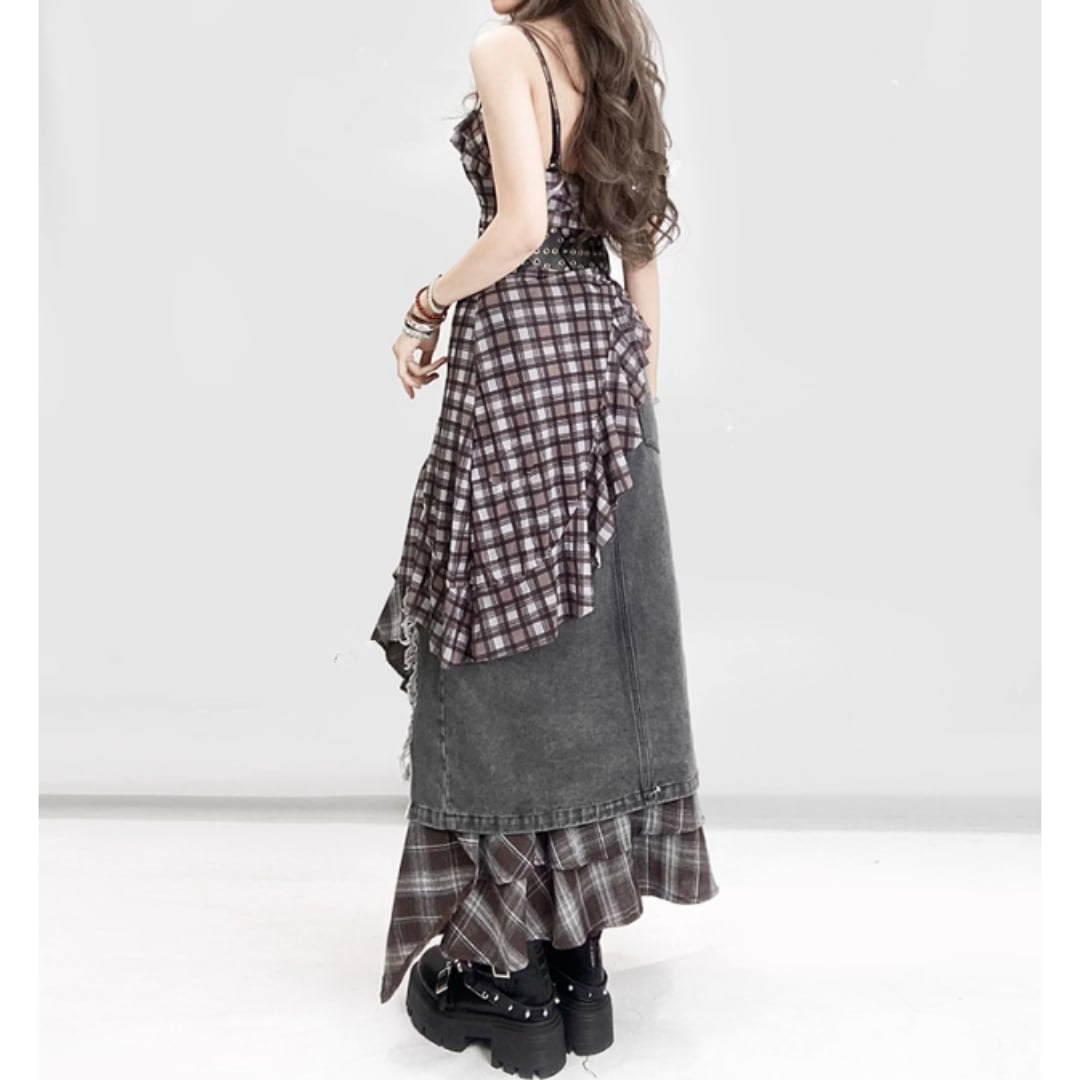 Layered denim skirt E7029