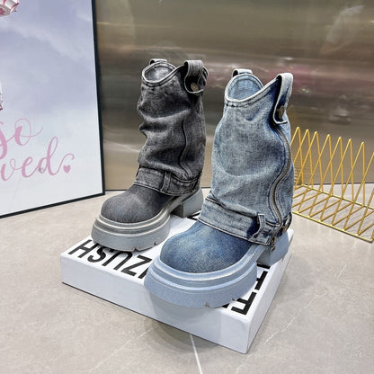Washed Denim Boots D0014