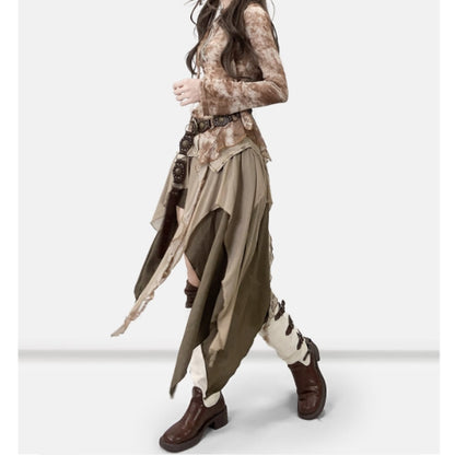 Irregular hem denim skirt E7050