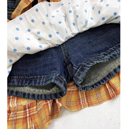 Denim shorts & checked skirt E7028