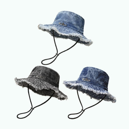 Washed denim bucket hat D0216