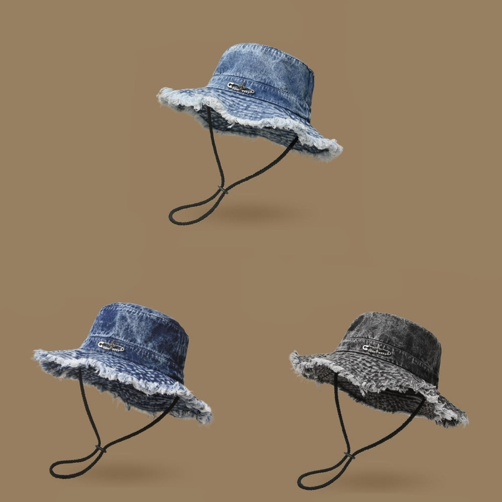 Washed denim bucket hat D0216