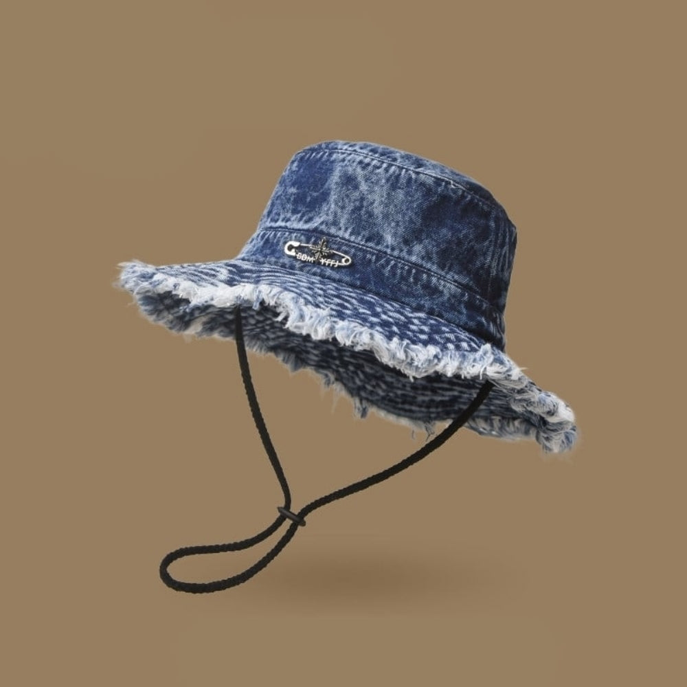 Washed denim bucket hat D0216
