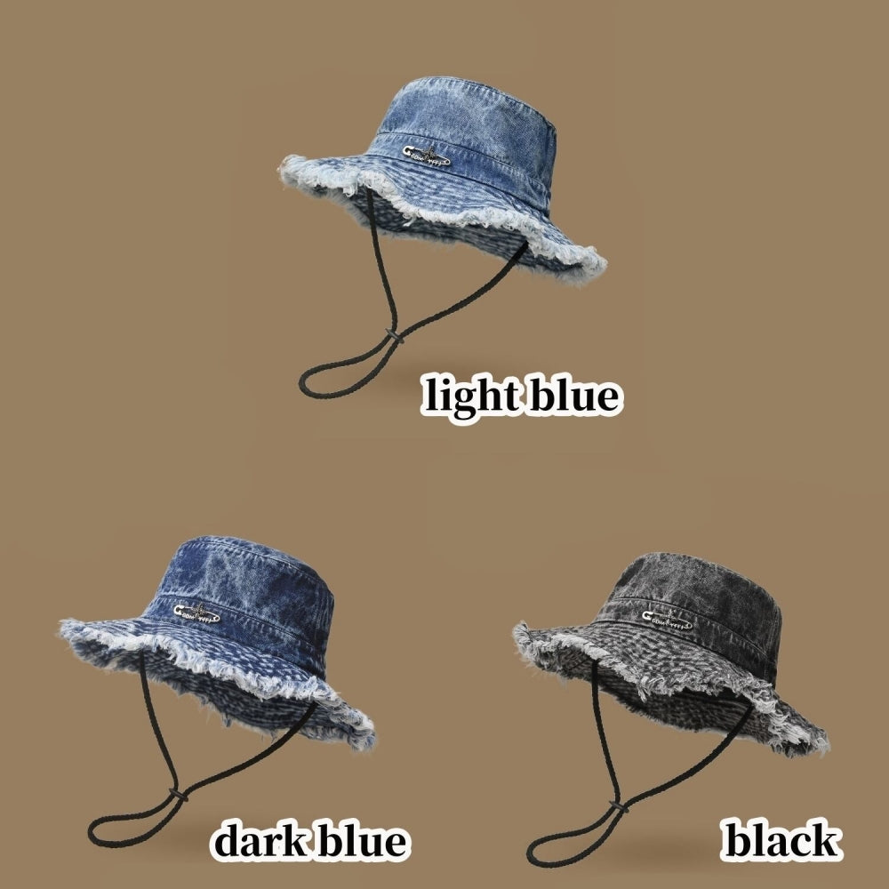 Washed denim bucket hat D0216