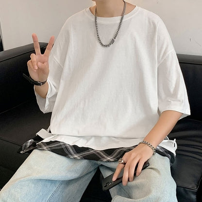 Faux layered short sleeve tops HL2555