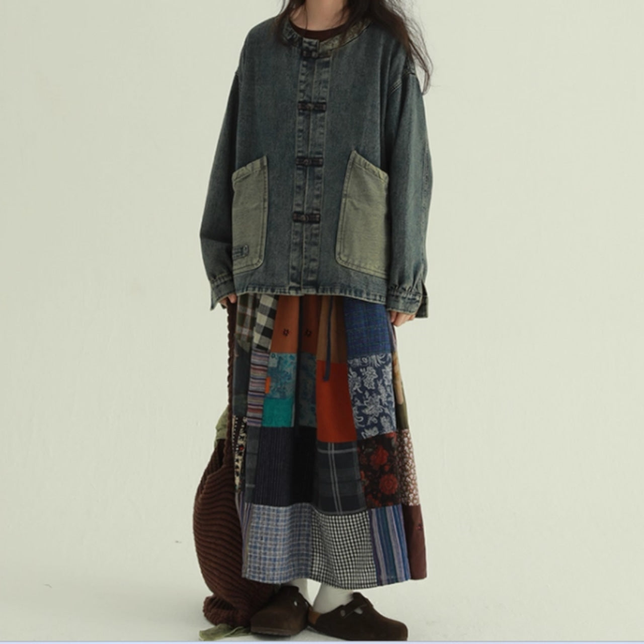 Collarless denim jacket D0085