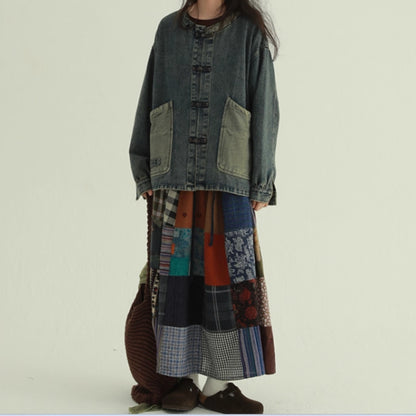 Collarless denim jacket D0085