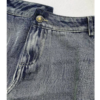 Denim & check long skirt E7024