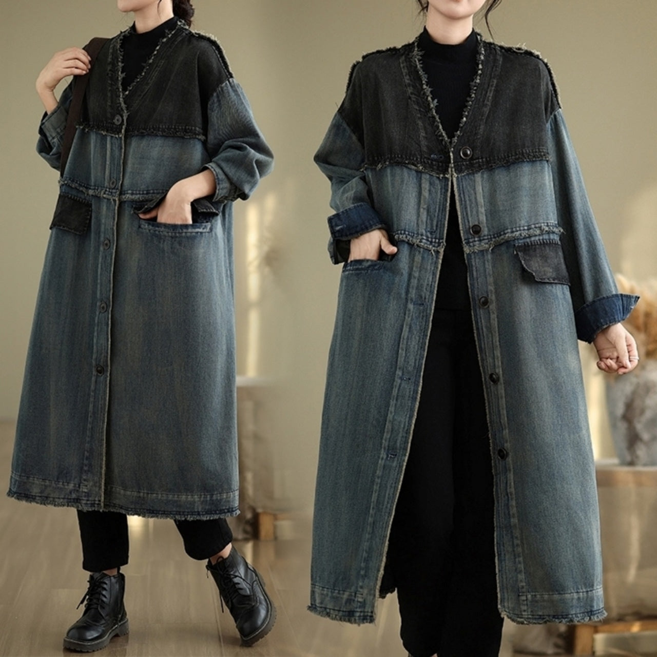 V neck denim coat D0068