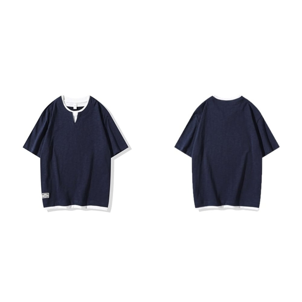 Faux layered casual tops HL2556