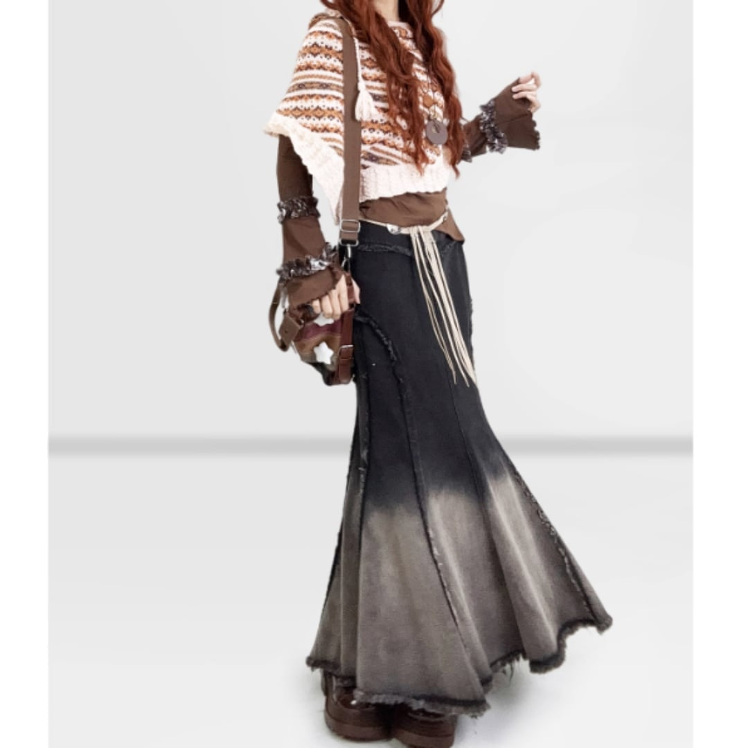 Fishtail denim skirt E7019