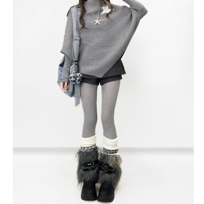 Irregular hem knit tops E7009