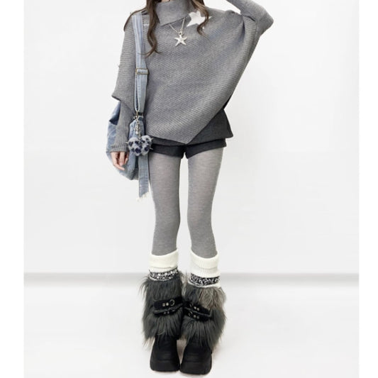 Irregular hem knit tops E7009