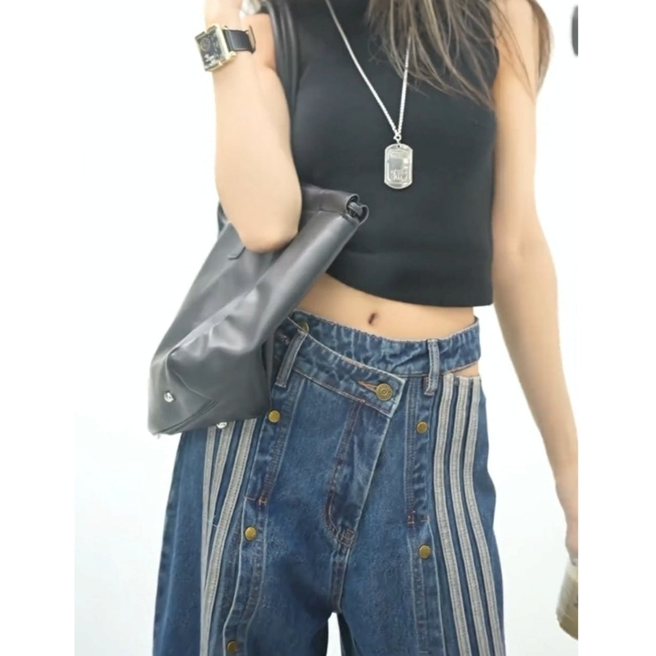 High slit denim jeans D0136