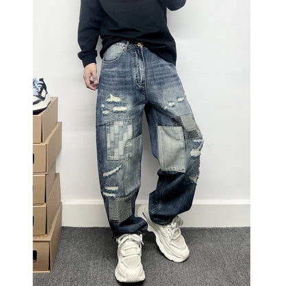 Damaged design denim jeans D0093