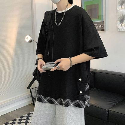 Faux layered short sleeve tops HL2555