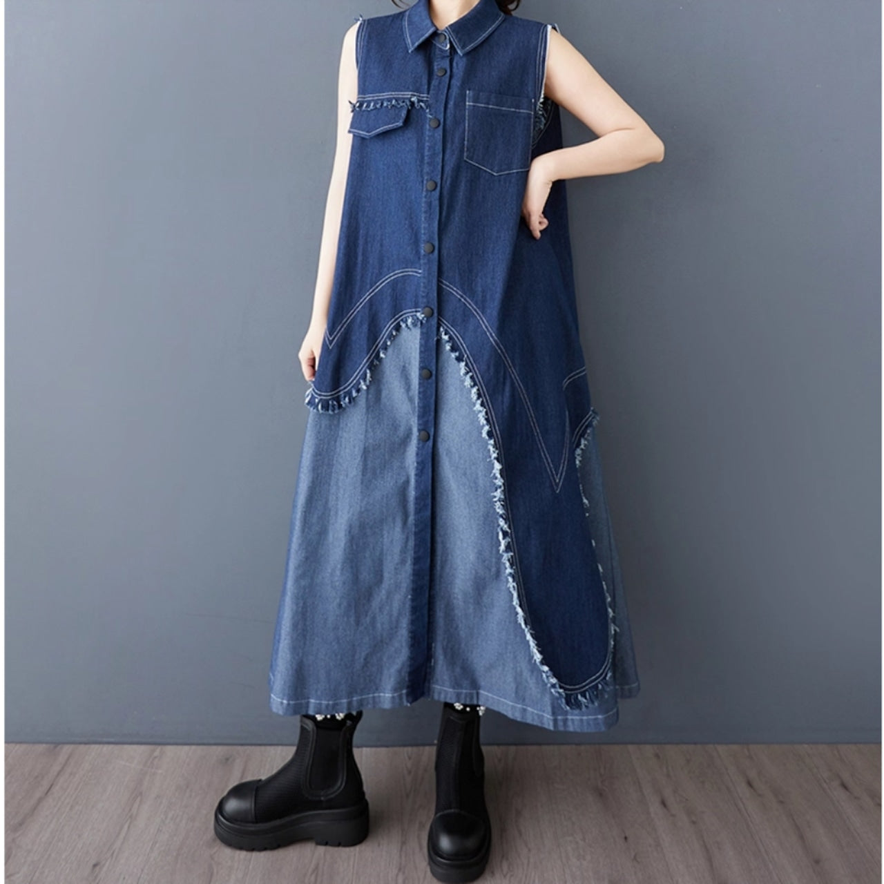 Sleeveless denim one piece D0066