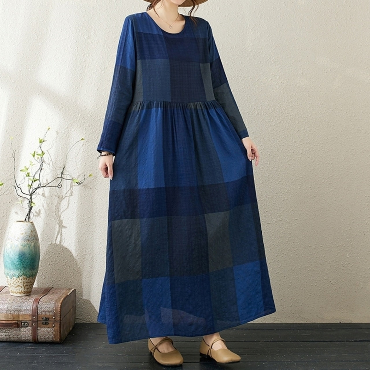 Blue grid one piece D0067