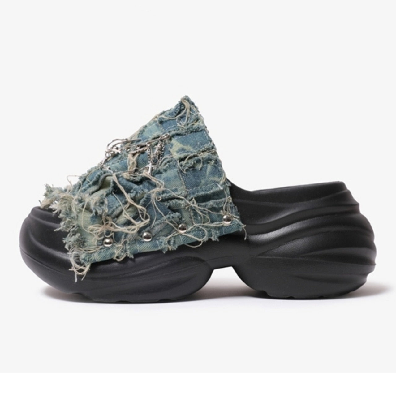 Asymmetric design denim sandals D0104