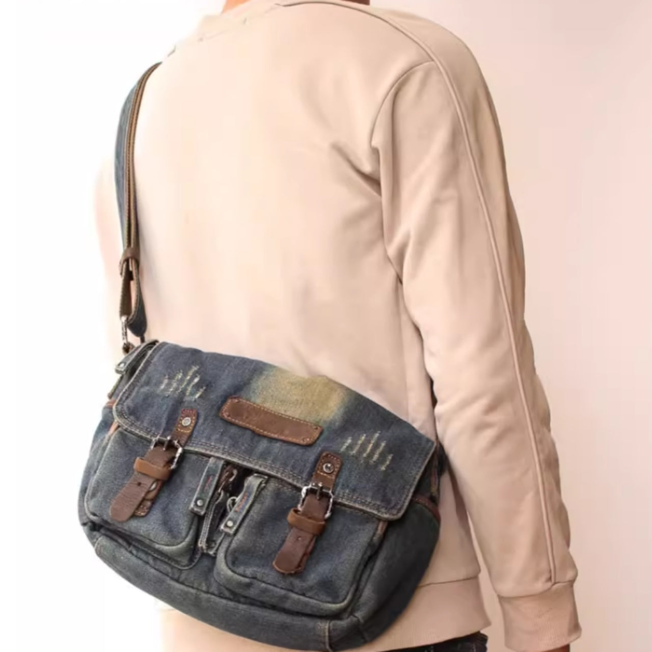 Retro Denim Messenger Bag D0042