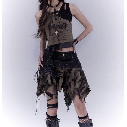 Irregular hem camouflage skirt E7031