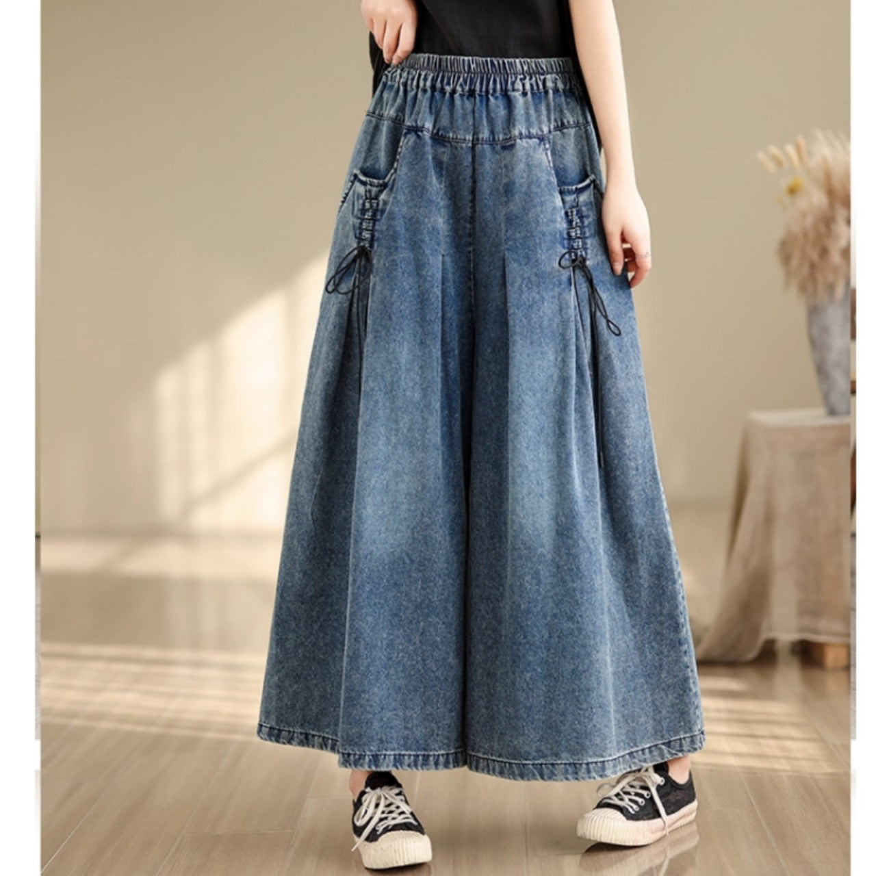 Wide baggy denim pants D0074
