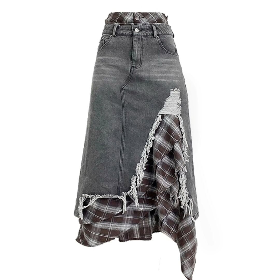 Layered denim skirt E7029