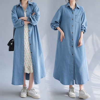 Long denim shirt one piece D0076