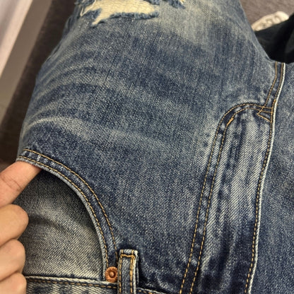 Damaged design denim jeans D0093