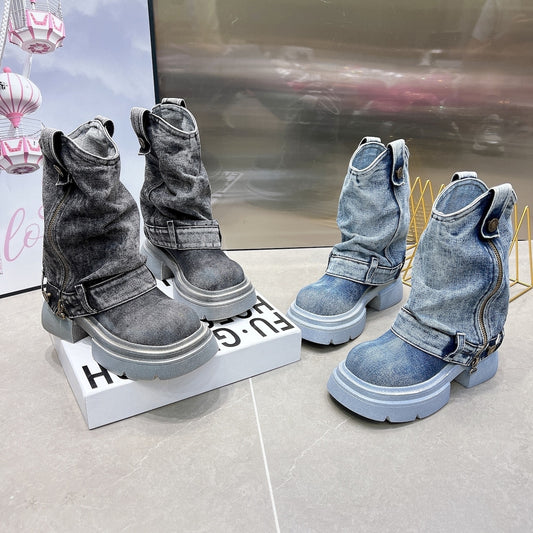 Washed Denim Boots D0014