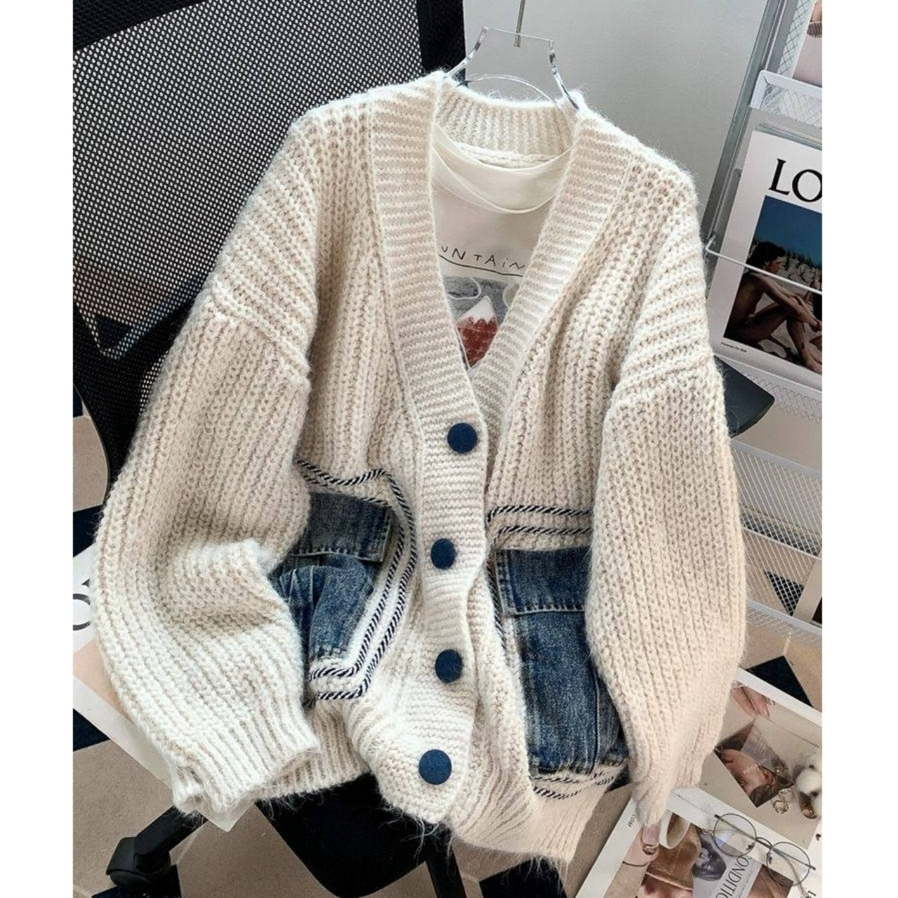 Denim pocket cardigan D0132