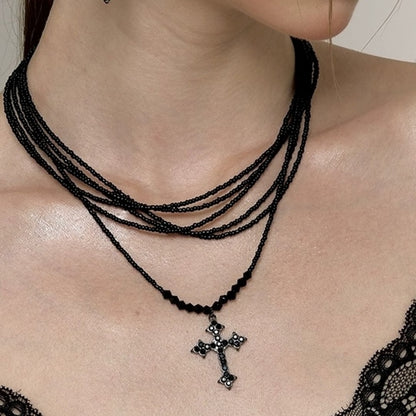 Retro cross bead necklace E7037