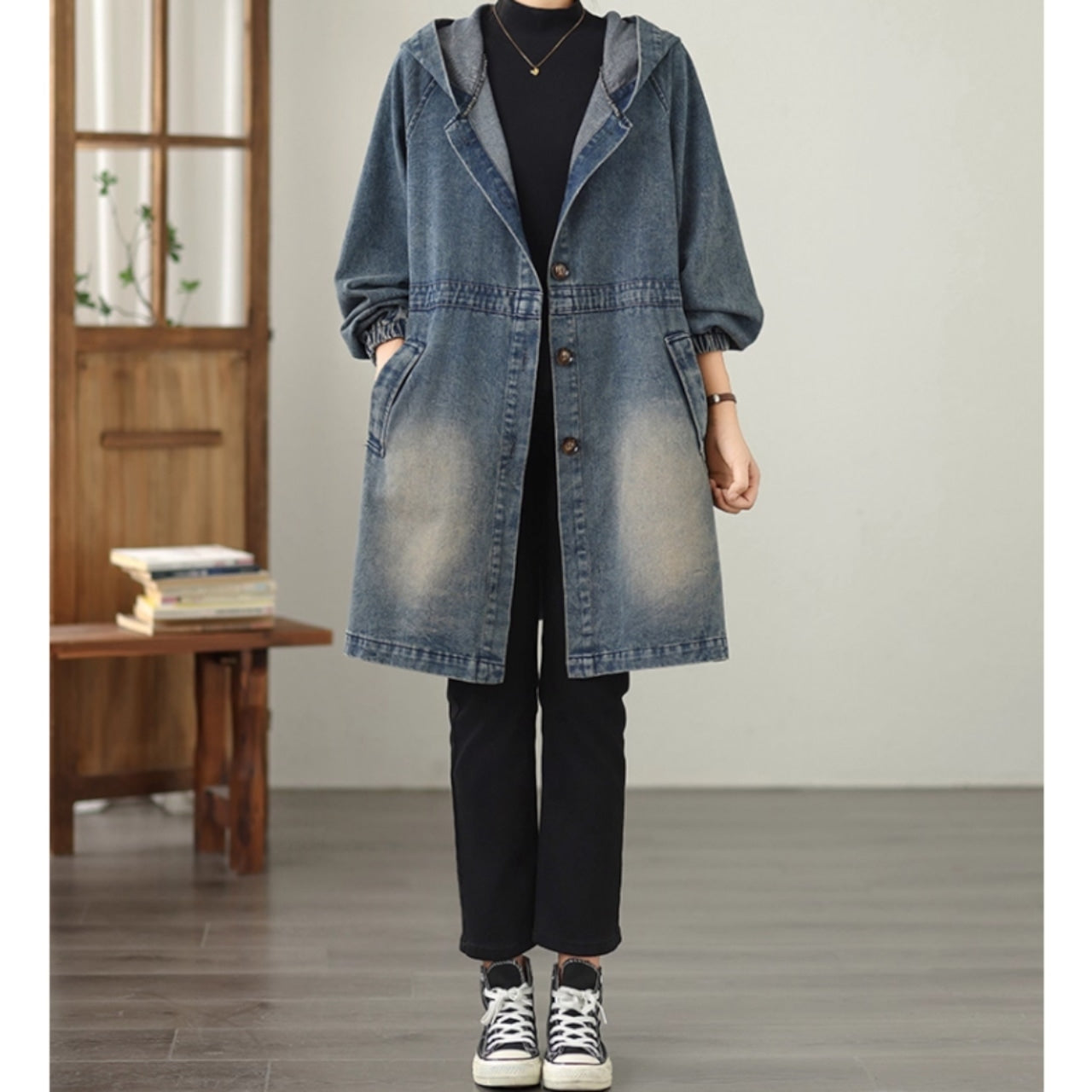 Hooded denim coat D0075