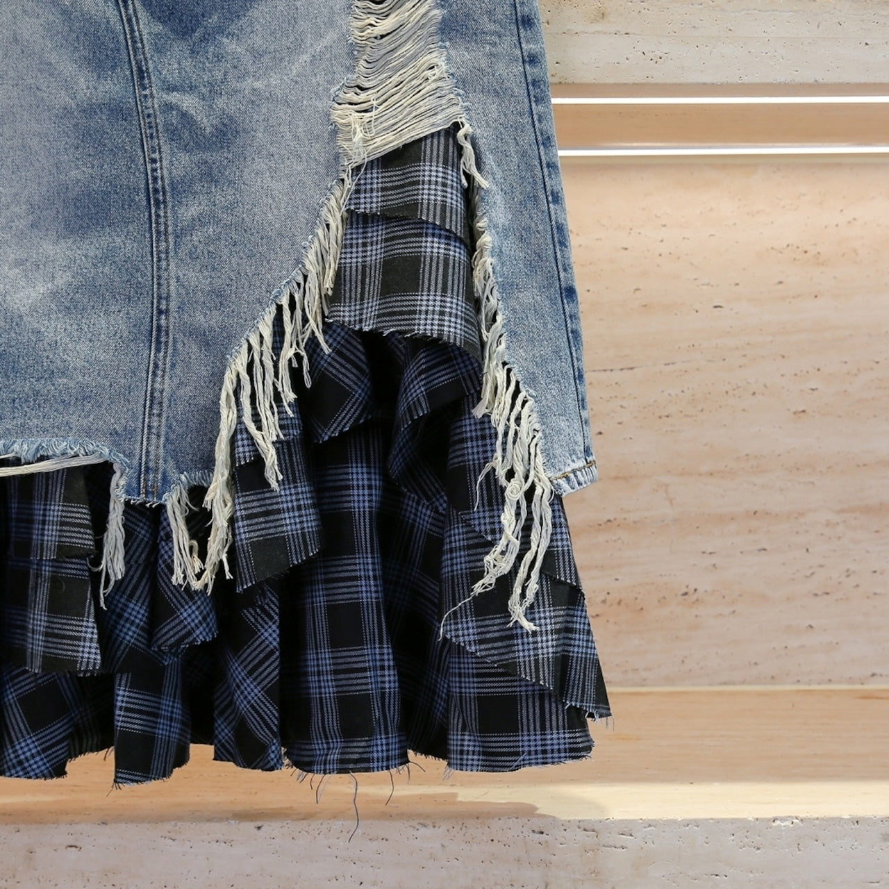 High Waist Plaid Denim Skirt D0056