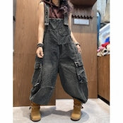 Washed denim overalls D0234