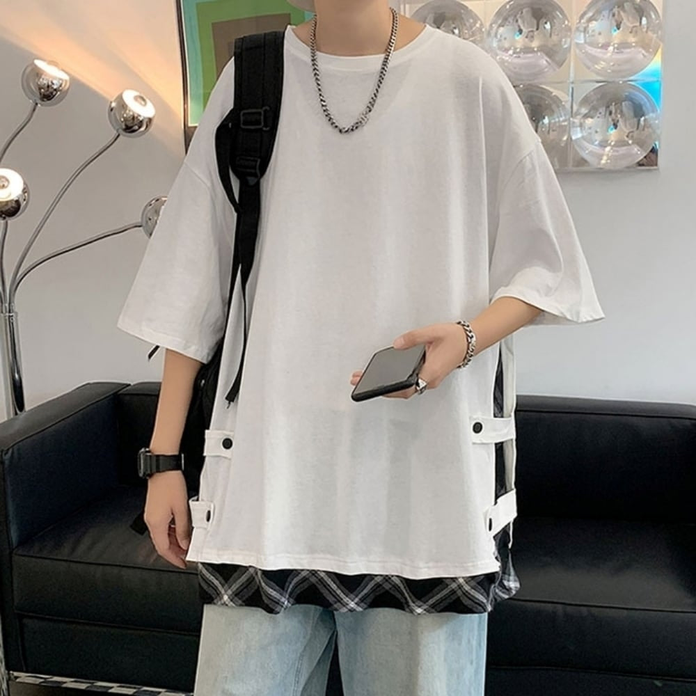 Faux layered short sleeve tops HL2555