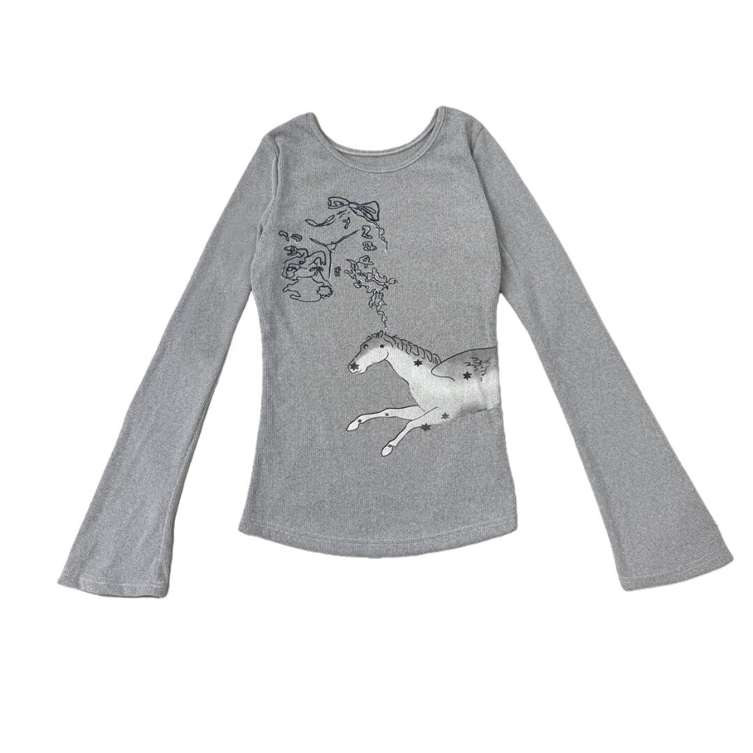 Pegasus print long sleeve tops E7043