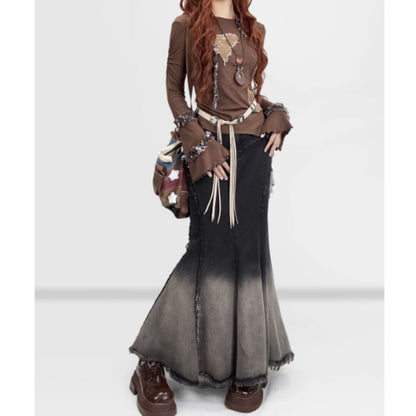 Fishtail denim skirt E7019