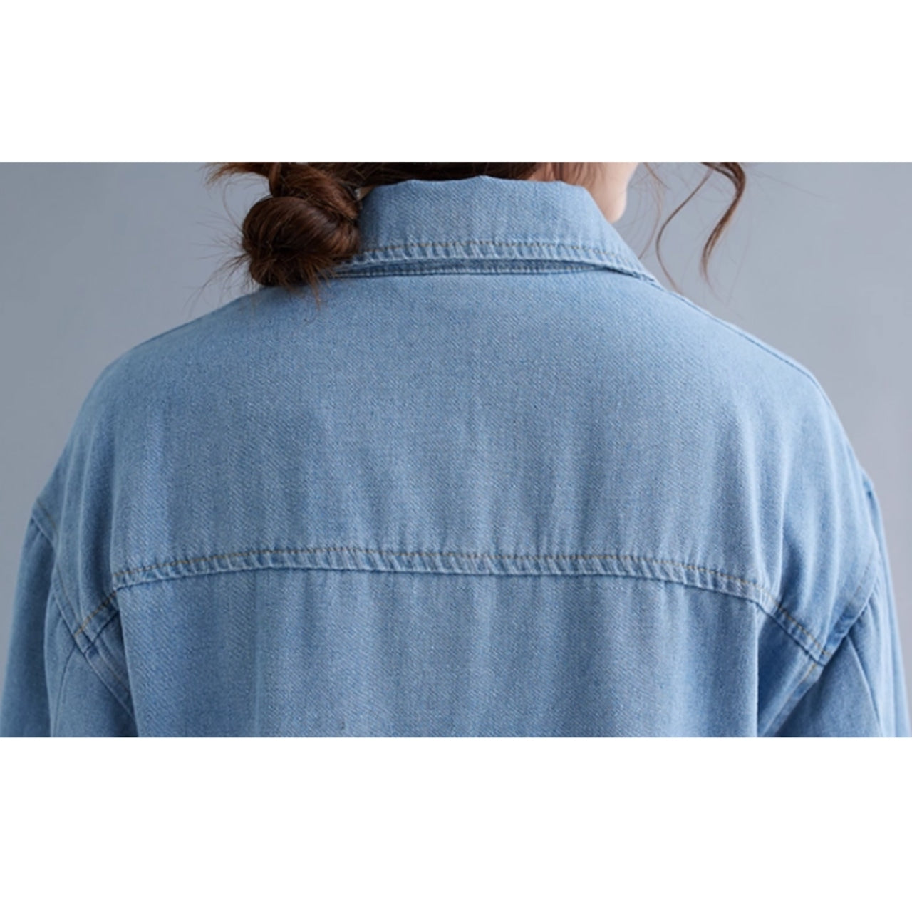 Long denim shirt one piece D0076
